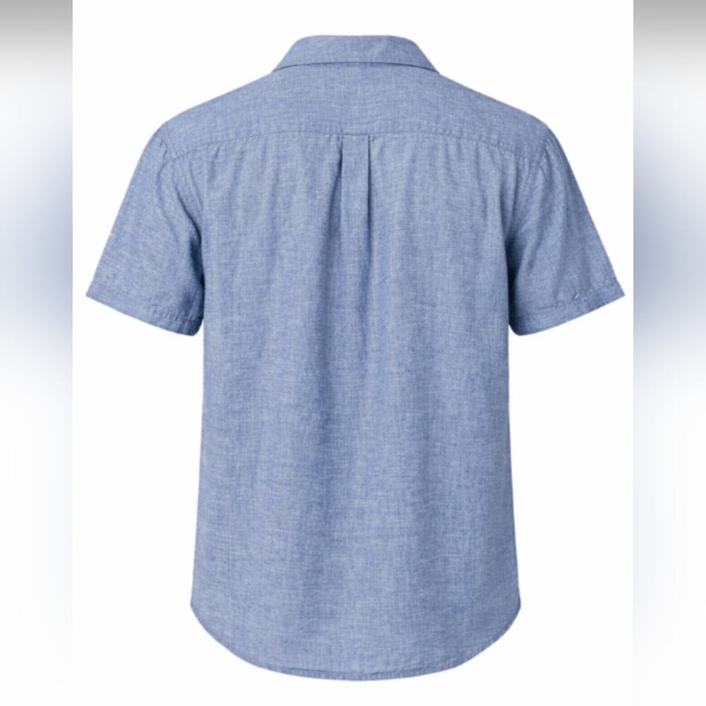Free Assembly Chambray Button Down Shirt XXL 2X Linen Cotton Short Sleeve Casual - Picture 3 of 5